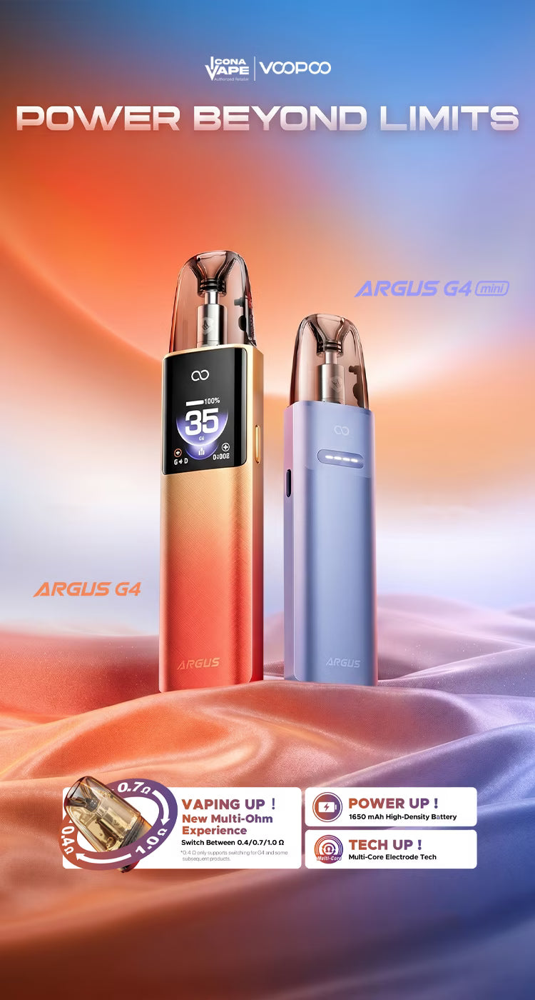 Voopoo Argus G4 and Argus G4 Mini pod kits, Power Beyond Limits, Pakistan, ICONA VAPE