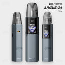 VOOPOO Argus G4 pod vape in Gray brushed-metal finish, front and side view