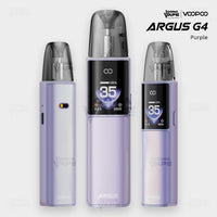 VOOPOO Argus G4 pod vape in Purple iridescent gradient, front and side view