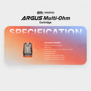 Voopoo Argus Multi-Ohm Cartridge specifications: PCTG, 3.5mL, top-fill, 39.5 x 25.6 mm pod