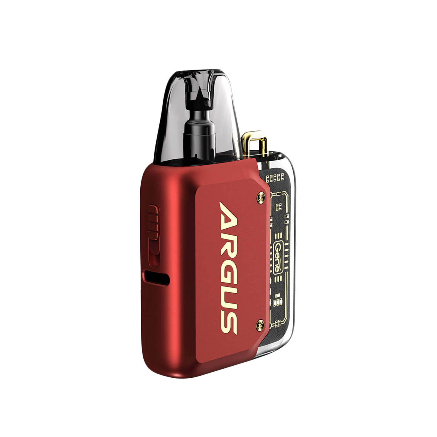 VOOPOO ARGUS P1 20W POD KIT mechanical design half-metal, half-transparent body 800mAh battery Type-C charging 15W PD lightning charging GENE. AI 1.2 chip ITO atomization technology sideway air adjustment Argus Pod Cartridge 2ml capacity leak-proof design ergonomic mouthpiece.